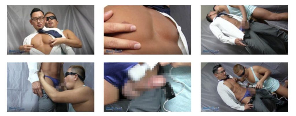 【ゲイ動画】焼けた肌がセクシーなワイルド系アニキの黒光りした太マラに電マで刺激を加えると